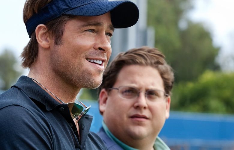 In this image released by Sony Pictures, Brad Pitt, left, and Jonah Hill are shown in a scene from “Moneyball.” (AP Photo/Columbia Pictures-Sony, Melinda Sue Gordon) NYET166  Previous UID: 0417894780