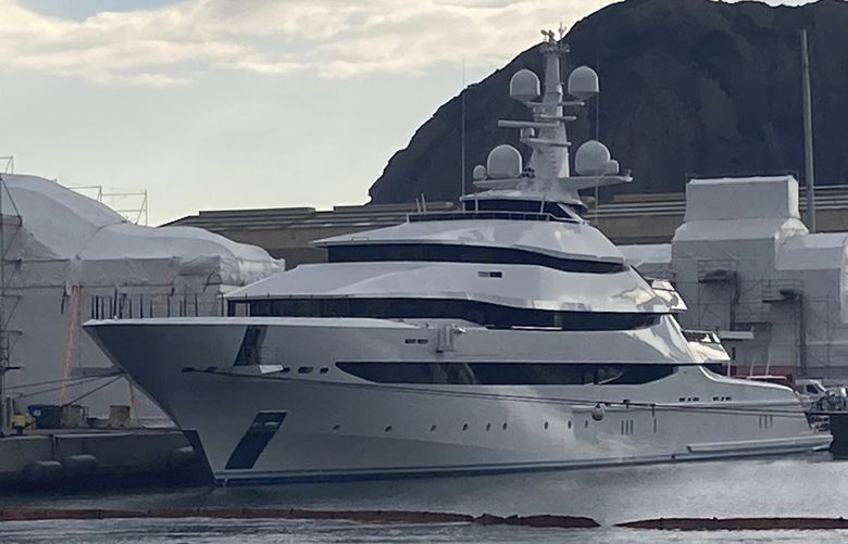 FILE – The yacht Amore Vero is docked in the Mediterranean resort of La Ciotat, France, Thursday, March 3, 2022. French authorities have seized the yacht linked to Igor Sechin, a Putin ally who runs Russian oil giant Rosneft, as part of EU sanctions over Russia’s invasion of Ukraine. The boat arrived in La Ciotat on Jan. 3 for repairs and was slated to stay until April 1 and was seized to prevent an attempted departure. (AP Photo/Bishr Eltoni, File) NY676 NY676