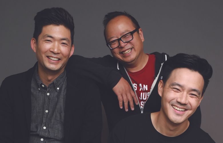 From left, Phil Yu, Jeff Yang and Philip Wang, authors of “Rise: A Pop History of Asian America from the Nineties to Now.”