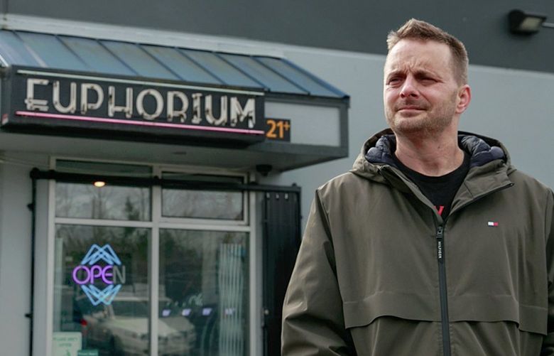 Ryan Evans, director of operations, is photographed outside of Euphorium cannabis store in Covington, Wash. Friday, March 18, 2022. 
 219903