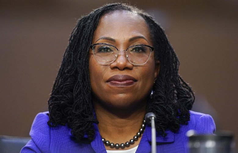 Supreme Court nominee Judge Ketanji Brown Jackson listens during her confirmation hearing before the Senate Judiciary Committee Monday, March 21, 2022, on Capitol Hill in Washington. (AP Photo/Jacquelyn Martin) DCJM303 DCJM303