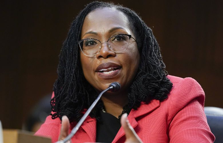 Supreme Court nominee Ketanji Brown Jackson testifies during her Senate Judiciary Committee confirmation hearing on Capitol Hill in Washington, Tuesday, March 22, 2022. (AP Photo/Andrew Harnik) DCAH141 DCAH141