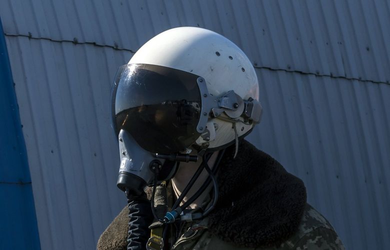 Andriy, a Ukrainian Air Force pilot, outside a hangar at an undisclosed location in Ukraine on Saturday, March 19, 2022. “Every time when I fly, it’s for a real fight,” he says. (Brendan Hoffman/The New York Times)