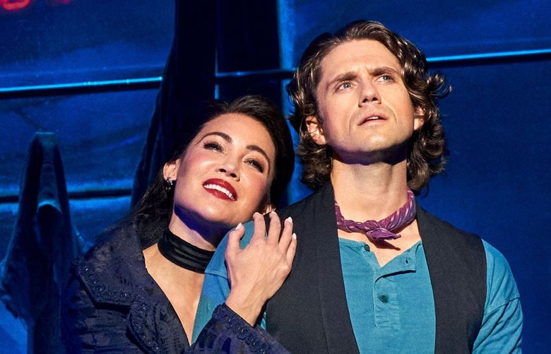 Natalie Mendozaas as Satine and Aaron Tveit as Christian in “Moulin Rouge! The Musical.” The show, part of Broadway at the Paramount’s 2022-23 season, comes to Seattle Dec. 14-Jan. 1, 2023.
