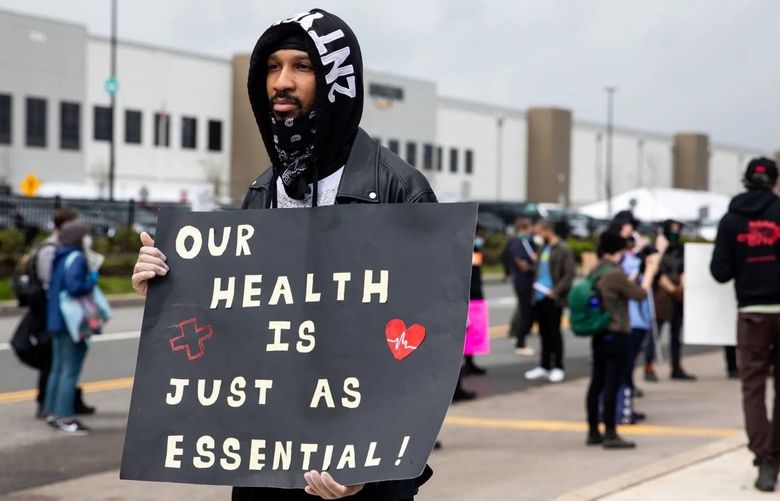 Chris Smalls joined warehouse workers and grocery workers on a May Day strike alleging employers, including Amazon, failed to protect their workers during the pandemic, on May 1, 2020.