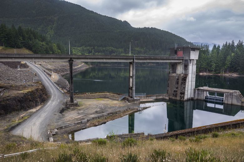 The fish passage tunnel at the Howard Hanson Dam, seen in 2019, was halted when the Army Corps of Engineers projected its spending was going to balloon past what Congress had authorized. (Steve Ringman / The Seattle Times, file)