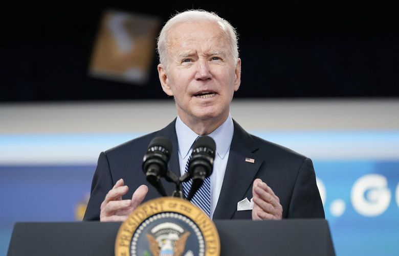 President Joe Biden speaks about status of the country’s fight against COVID-19 in the South Court Auditorium on the White House campus, Wednesday, March 30, 2022, in Washington. (AP Photo/Patrick Semansky) DCPS404 DCPS404