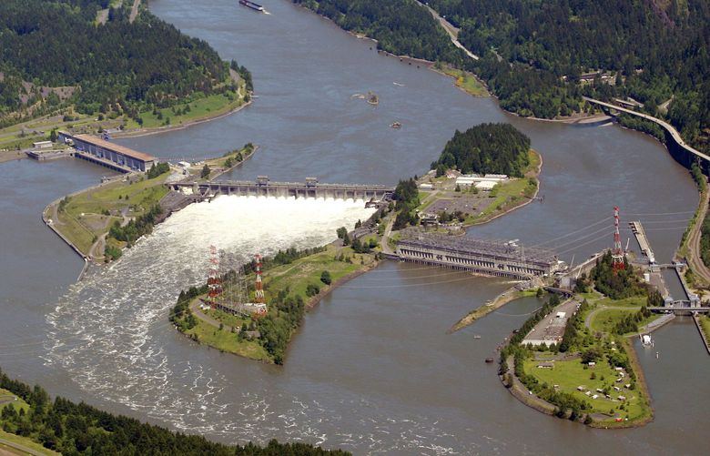 FILE – This June 3, 2011 photo, shows Bonneville Dam near Cascade Locks, Ore. The U.S. Environmental Protection Agency on Thursday, March 17, 2022, added Bradford Island, which is next to the dam, and surrounding waters of the Columbia River to its Superfund list of toxic waste sites. The U.S. Army Corps of Engineers for years dumped toxic waste on the island. (AP Photo/Rick Bowmer, File) FX403 FX403