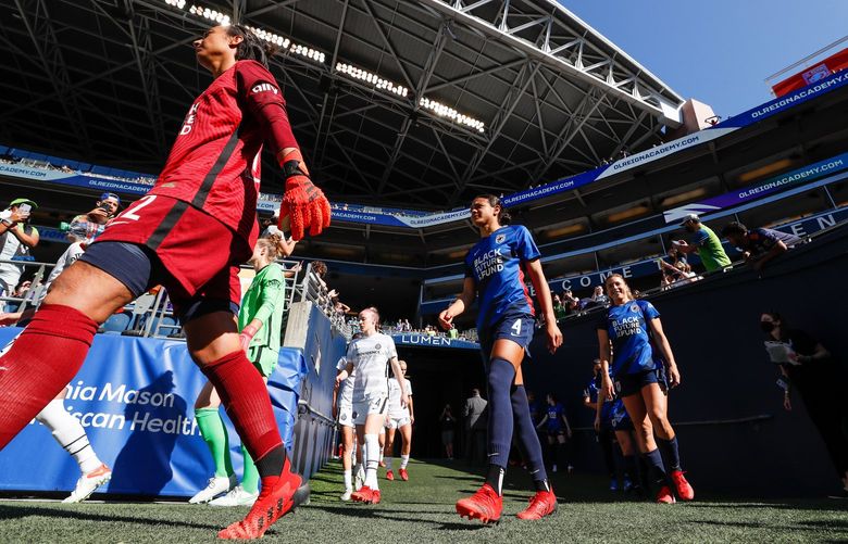 Lumen Field – OL Reign vs. Portland Thorns – 082921

The OL Reign and the Portland Thorns enter the field before the start of their match Sunday, Aug. 29, 2021, in Seattle, Wash. 218052