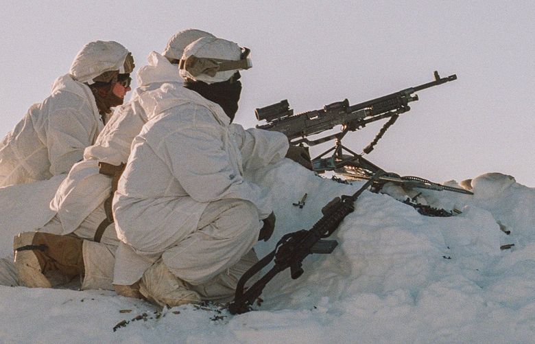 U.S. Army soldiers in a cold-weather military exercise in Alaska, March 14, 2022. As climate change opens up the Arctic for transit and exploration, Russia has increasingly militarized the region, and the U.S. is preparing a more aggressive presence of its own. (Ash Adams/The New York Times)