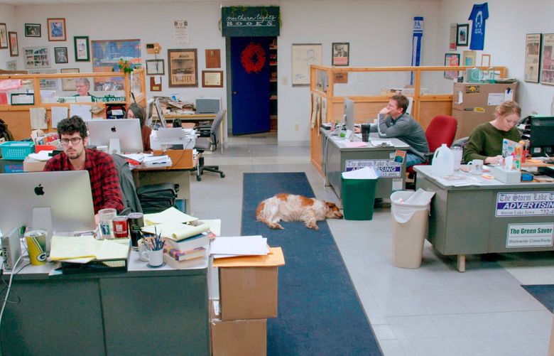 In this still from the newspaper documentary “Storm Lake,” the newsroom of The Storm Lake Times in Iowa is shown.
