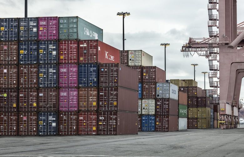 Friday, March 18, 2022.   Some of the 7,000 containers at Seattle’s Northwest Seaport Alliance’s Terminal 46 where containers sit ready to be picked up and filled or filled and waiting to be loaded onto ships.