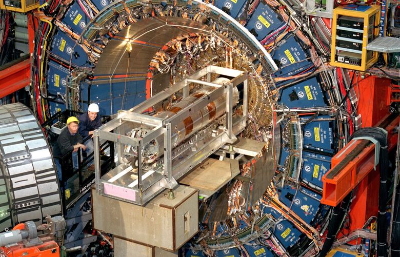 This undated photo provided by the Fermi National Accelerator Laboratory in April 2022 shows the facility’s Collider Detector outside Batavia, Ill. In results released on Thursday, April 7, 2022, scientists at the lab calculated that the W boson, a fundamental particle of physics, weighs a bit more than their theoretical rulebook for the universe tells them it should. (Fermilab via AP) NY328 NY328