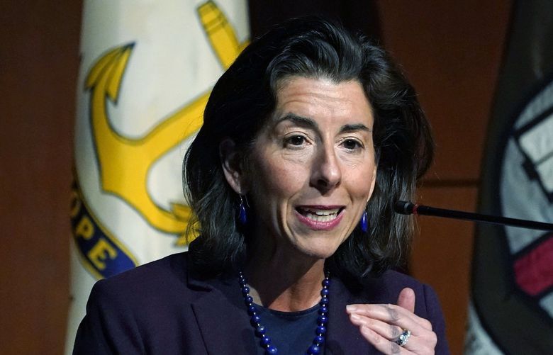 FILE – U.S. Secretary of Commerce Gina Raimondo speaks during an address at Brown University, March 15, 2022, in Providence, R.I. The Commerce Department says it is investigating whether imports of solar panels from Southeast Asia are circumventing anti-dumping rules that block imports from China. The decision could dramatically reduce solar imports to the U.S. and undercut President Joe BidenĂ¢â‚¬™s ambitious climate goals. Clean energy leaders said the investigation could lead to thousands of layoffs in the domestic solar industry and imperil up to 80% of planned solar projects in the U.S. (AP Photo/Charles Krupa, File) WX113 WX113
