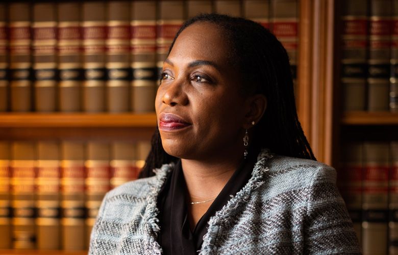 FILE – Judge Ketanji Brown Jackson in her office in Washington on Jan. 28, 2022. The Senate on Thursday, April 7, 2022, confirmed Jackson to the Supreme Court, making her the first Black woman to be elevated to the pinnacle of the judicial branch in what her supporters hailed as a needed step toward bringing new diversity and life experience to the court. (Erin Schaff/The New York Times) XNYT112 XNYT112