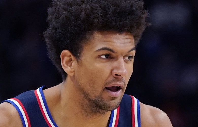 Philadelphia 76ers guard Matisse Thybulle plays during the first half of an NBA basketball game, Thursday, March 31, 2022, in Detroit. (AP Photo/Carlos Osorio) NYOTK NYOTK