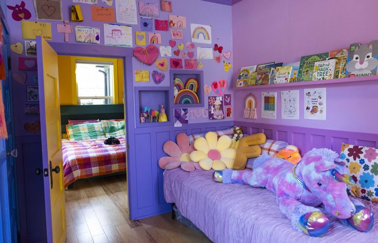 Marita White’s daughter Farah’s purple bed room. 

———
Shot in Bothell on April 7, 2022, Rainbow House