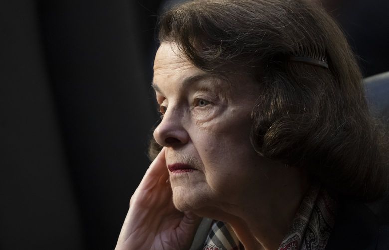 Sen. Dianne Feinstein, D-Calif., listens as the Senate Judiciary Committee begins debate on Ketanji Brown Jackson’s nomination for the Supreme Court, on Capitol Hill in Washington, Monday, April 4, 2022. Democrats are aiming to confirm her by the end of the week as the first Black woman on the court but Republicans are likely to try to drag out the process. (AP Photo/J. Scott Applewhite) DCSA111 DCSA111