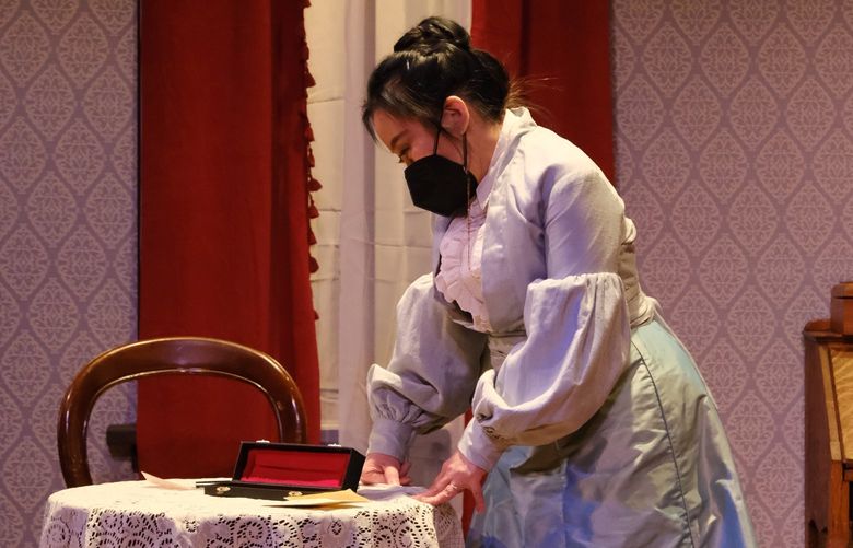 Kathy Hsieh (Bella Manningham) has a contemplative moment during GASLIGHT (ANGEL STREET) rehearsal on April 14.