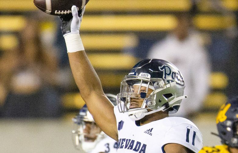 Nevada linebacker Daiyan Henley (11) celebrates securing his team’s 22-17 victory over California during the fourth quarter of an NCAA college football game, Saturday, Sept. 4, 2021, in Berkeley, Calif. (AP Photo/D. Ross Cameron) CARC112