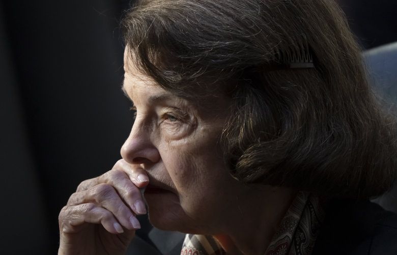 Sen. Dianne Feinstein, D-Calif., listens as the Senate Judiciary Committee begins debate on Ketanji Brown Jackson’s nomination for the Supreme Court, on Capitol Hill in Washington, Monday, April 4, 2022. Democrats are aiming to confirm her by the end of the week as the first Black woman on the court but Republicans are likely to try to drag out the process. (AP Photo/J. Scott Applewhite) DCSA112 DCSA112
