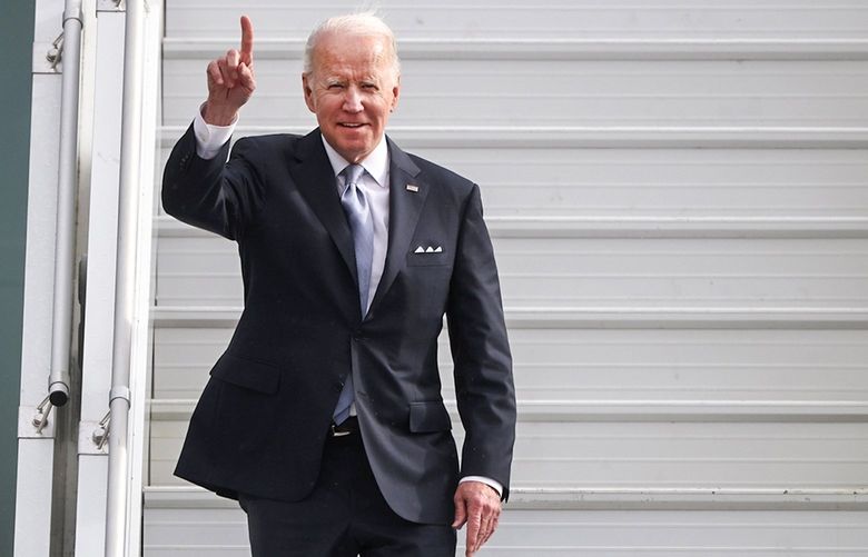 President Joe Biden lands on Air Force One at Seattle-Tacoma International Airport on Thursday, April 21, 2022. This is the first time Biden visits Seattle as President of the United States.