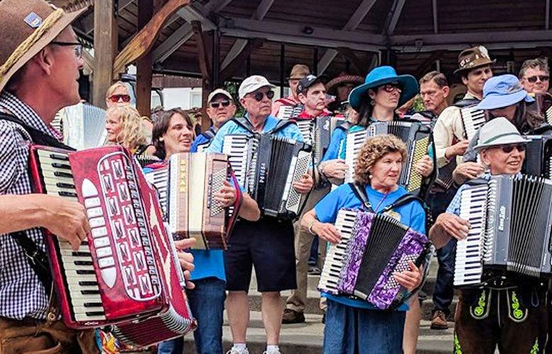 The Leavenworth International Accordion Celebration will be back in full swing June 16-19. This gala ensemble was part of a previous festival. (Courtesy of the Northwest Accordion Society)