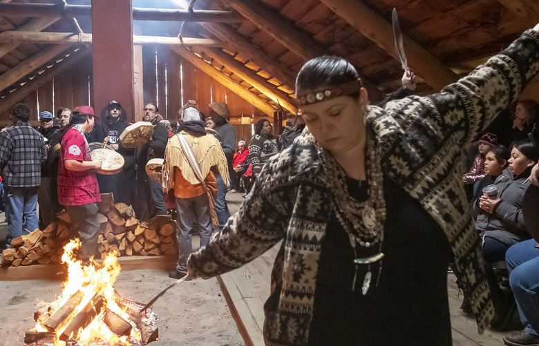 The Chinook Indian Nation and guests hold their Winter Gathering at the Cathlapotle Plankhouse on the Ridgefield Wildlife Refuge. The Plankhouse was built in partnership with the Chinook Indian Nation, Portland State University, The U.S. Fish & Wildlife Service, and numerous other community partners and volunteers.