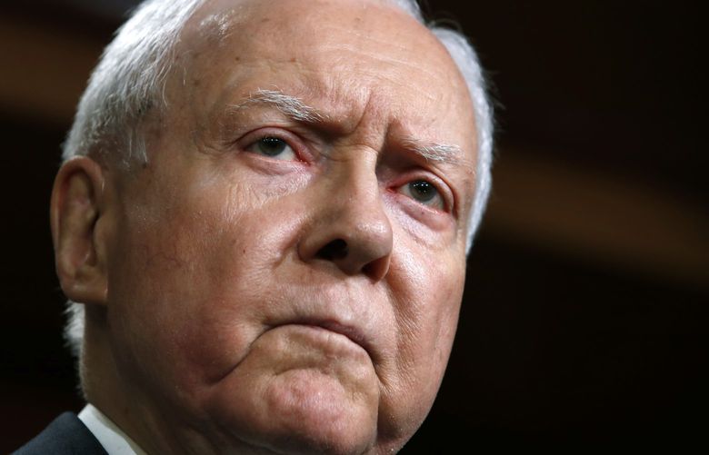 FILE – Sen. Orrin Hatch, R-Utah, attends a news conference with Republican members of the Senate Judiciary Committee on Capitol Hill in Washington on Oct. 4, 2018. A longtime senator known for working across party lines, Hatch died Saturday, April 23, 2022, at age 88. (AP Photo/Jacquelyn Martin, File) LA607 LA607