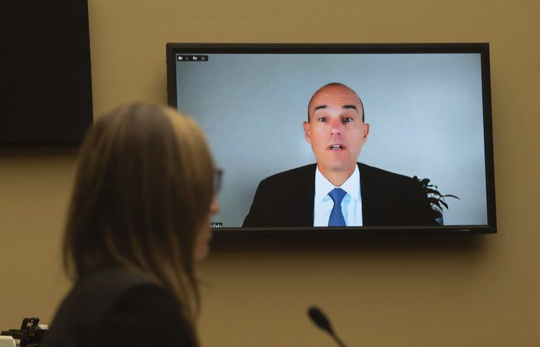 Bob Sterfels, Global Managing Partner, McKinsey & Company, testifies remotely at a House Oversight and Reform committee hearing on Wednesday, April 27, 2022, in Washington. (AP Photo/Kevin Wolf) DCKW106 DCKW106