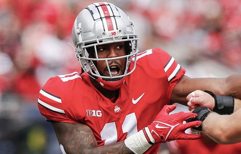 Ohio State defensive lineman Tyreke Smith plays against Oregon during an NCAA college football game Saturday, Sept. 11, 2021, in Columbus, Ohio. (AP Photo/Jay LaPrete)