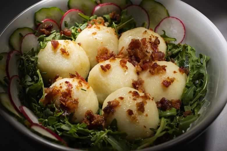The Potato Dumplings with Meat, at Sebi’s Bistro.

Photographed Thursday, April 7, 2022. 220065 (Dean Rutz / The Seattle Times)
