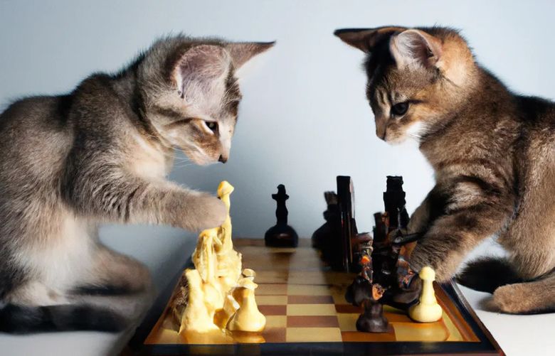 An image provided by OpenAI and generated by DALL-E, a neural network, in response to a command for “cats playing chess.” New technology that blends language and images could serve graphic artists — and speed disinformation campaigns. (OpenAI via The New York Times) 
