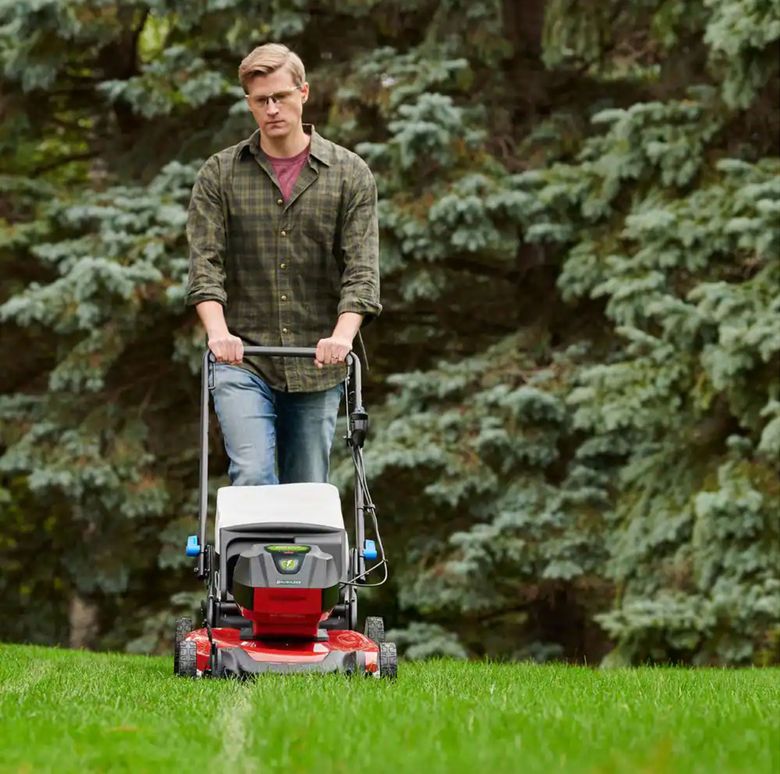 Eco-friendly and low-maintenance electric mowers, like this model by Toro, are quieter than their gas counterparts, and they don’t emit noxious fumes. (Courtesy of Toro)