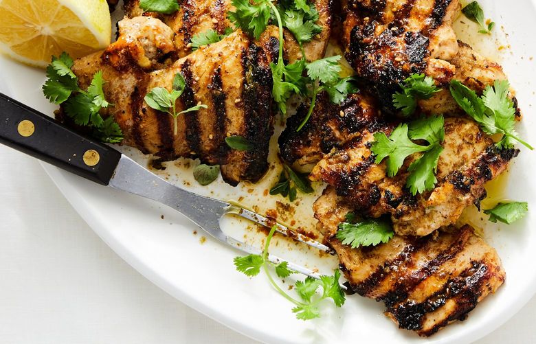Yogurt-marinated grilled chicken in New York, May 25,2021. Food stylist: Simon Andrews. A staple of South and Central Asian cooking, a yogurt marinade preps proteins to take the heat. (Ryan Liebe/The New York Times) XNYT91 XNYT91