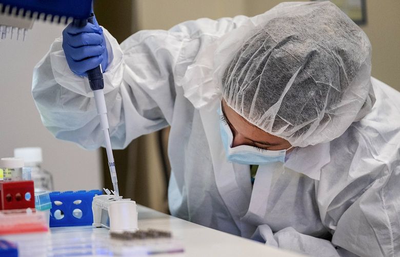 Staffers at the University of Washingtonís clinical virology lab prepare samples to be tested for the coronavirus.

This UW Virology lab on Eastlake is where scientists have been sequencing the coronavirus since the start of the pandemic.

Photographed Friday, December 17, 2021 219117