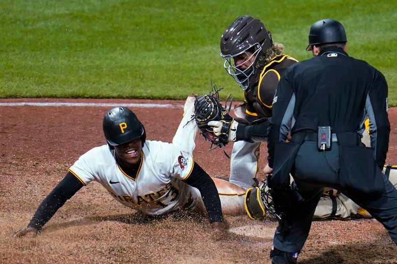 San Diego Padres catcher Jorge Alfaro looks on during an MLB game