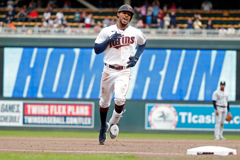 Minnesota Twins' Byron Buxton runs the bases after hitting a two