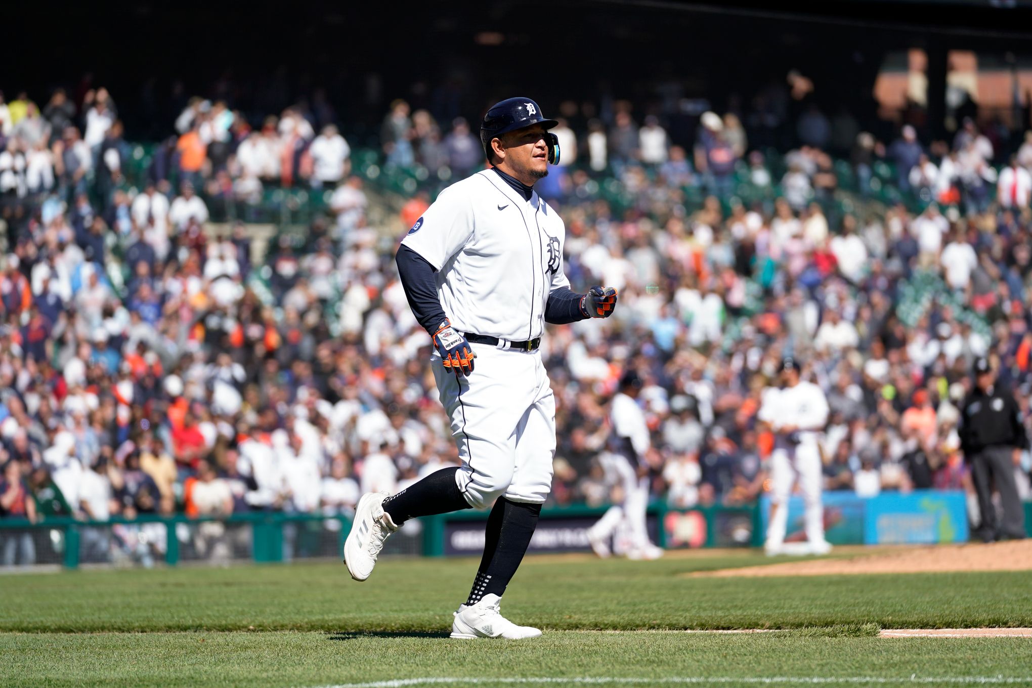 Detroit Tigers first baseman Miguel Cabrera hits the ground running on Day 1