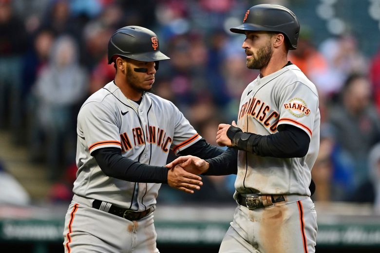 The Giants' Aaron Rowand hits a single in the fifth inning against