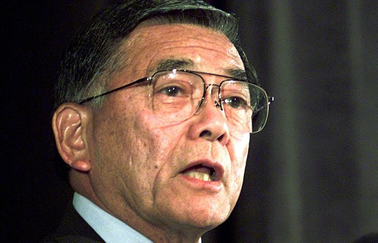 Transportation Secretary Norman Mineta meets reporters at the Transportation Department in Washington Tuesday, Oct. 30, 2001 to discuss airport security.  (AP Photo/Doug Mills)
