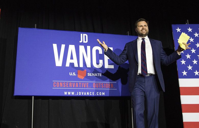 J.D. Vance is cheered by supporters in Cincinnati after winning the Republican Ohio Senate primary on Tuesday night, May 3, 2021. The victory of Vance, in the Ohio Senate Republican primary was unquestionably fueled by an endorsement from former President Donald Trump, which catapulted Vance toward victory. But other factors had set the stage for the former president to play such a decisive role. (Maddie McGarvey/The New York Times) XNYT207 XNYT207