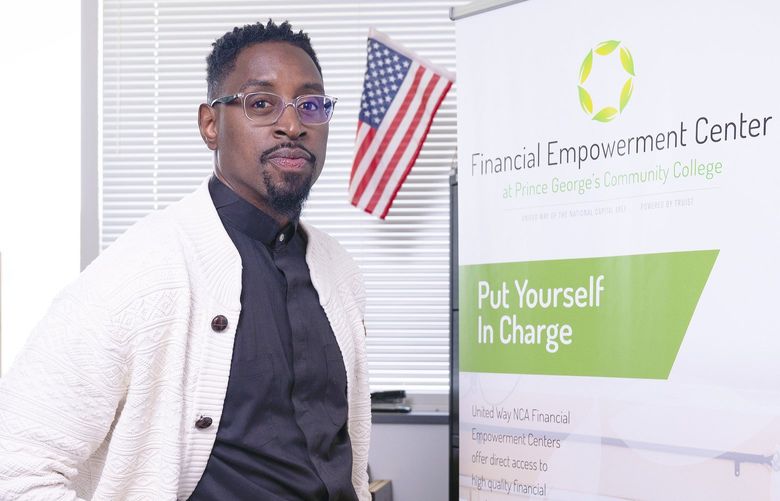 Heath Carelock, program director of the financial empowerment center at Prince George’s County Community College, in Largo, Md., on May 2. Carelock’s specialty is financial trauma. 