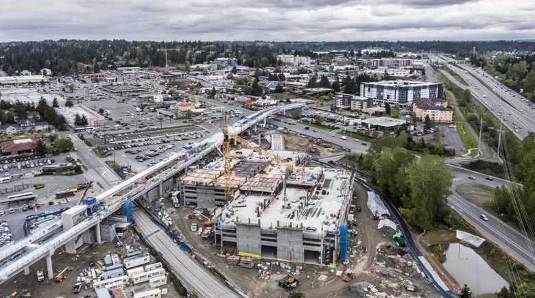  More than 3,200 housing units have been built, are being built or are planned in the City Center area of Lynnwood, near the light-rail station under construction. (Steve Ringman / The Seattle Times)