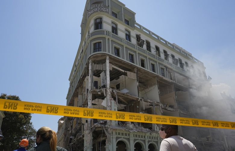 The five-star Hotel Saratoga is heavily damaged after an explosion in Old Havana, Cuba, Friday, May 6, 2022. (AP Photo/Ramon Espinosa) XLM101 XLM101