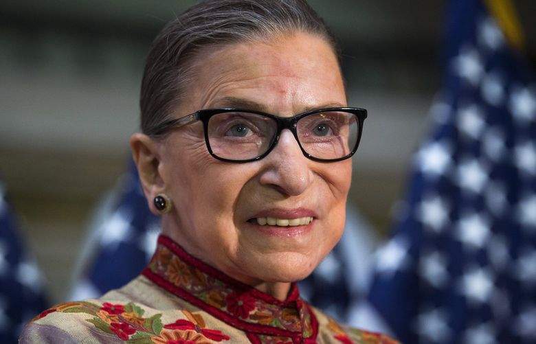 FILE — Justice Ruth Bader Ginsburg participates in a Women’s History Month event in Washington, March. 18, 2015. Ginsburg, the second woman to serve on the Supreme Court and a pioneering advocate for women’s rights, who in her ninth decade became a much younger generation’s unlikely cultural icon, died of complications from metastatic pancreas cancer on Friday, Sept. 18, 2020. She was 87.  (Doug Mills/The New York Times) XNYT197