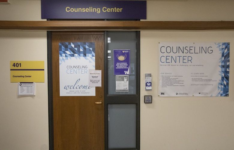The Counseling Center at the University of Washington’s Seattle campus  is seen in Schmitz Hall, Thursday, March 24, 2022. Counseling centers are short staffed and struggling to support college students’ mental health. 219941