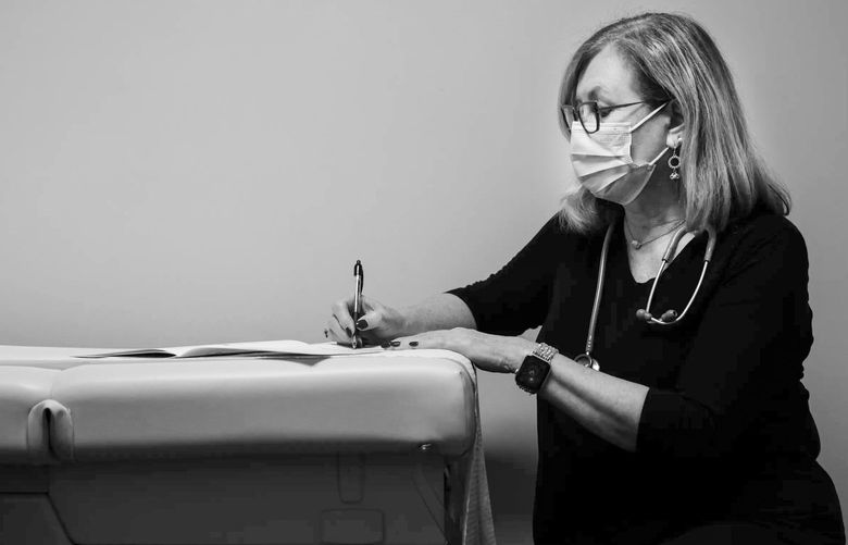 Dr. Melissa Dennison, a pediatrician who estimated that 50 percent of her cases are related to mental and behavioral health, at her clinic in Glasgow, Ky., Feb. 2, 2022. At doctors’ offices around the country, the next struggling adolescent is arriving every 15 minutes.