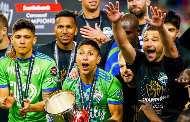 Lumen Field – Seattle Sounders FC vs. Pumas UNAM – CONCACAF CCL Final – 050422

Seattle Sounders FC forward Raul RuidÃŒaz celebrates with the trophy after a 3-0 win over the Pumas to win the CONCACAF CCL Final Wednesday, May 4, 2022, in Seattle, Wash. 220292 220292