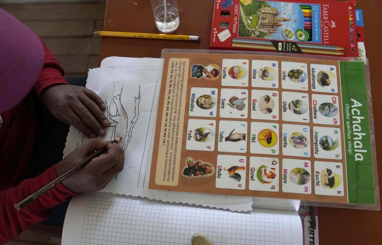 FILE – A student colors in a fox during during Quechua Indigenous language class focusing on animal names at a public primary school in Licapa, Peru, Wednesday, Sept. 1, 2021. About 10 million people speak Quechua, but trying to automatically translate emails and text messages into the most widely spoken Indigenous language family in the Americas was nearly impossible before Google introduced it into its digital translation service Wednesday, May 11, 2022. The internet giant says new artificial intelligence technology is enabling it to vastly expand Google Translate’s repertoire of the world’s languages, adding 24 more this week including Quechua and other Indigenous South American languages such as Guarani and Aymara. (AP Photo/Martin Mejia, File) NYBZ320 NYBZ320